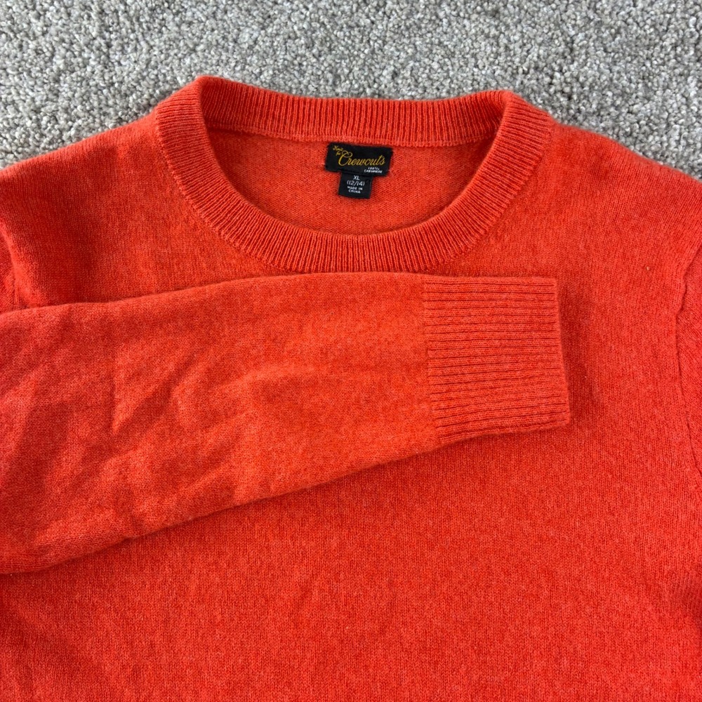 Crewcuts J.Crew Cashmere Sweater Kid XL Orange Crewneck Vibrant Preppy Cozy Soft